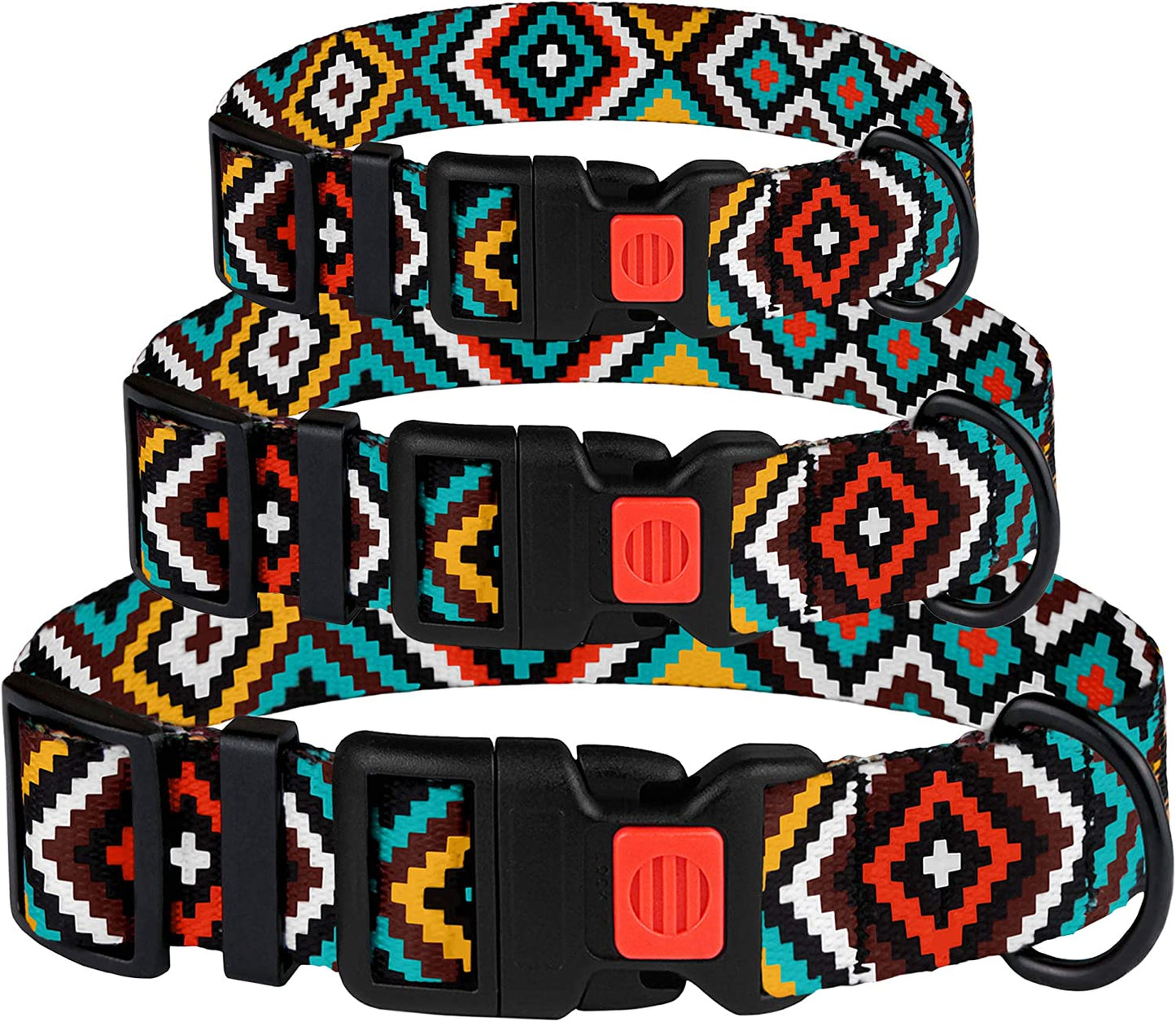Purple Geometric Dog Collar, Pet Collar for Small Medium Large Dogs or Puppies with Quick Release Buckle, Yellow Orange Pattern, Adjustable Nylon (Teal, Neck Fit 12"-16")