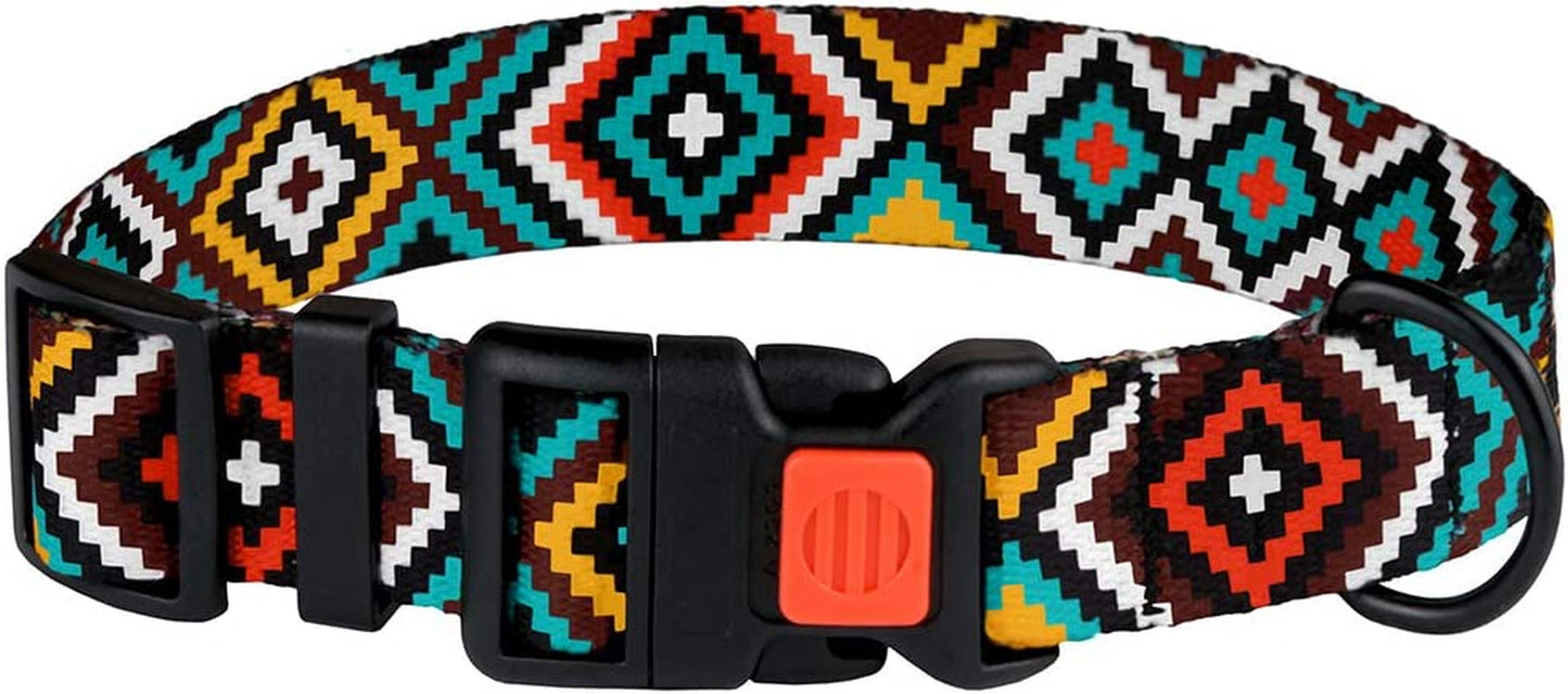 Purple Geometric Dog Collar, Pet Collar for Small Medium Large Dogs or Puppies with Quick Release Buckle, Yellow Orange Pattern, Adjustable Nylon (Teal, Neck Fit 12"-16")
