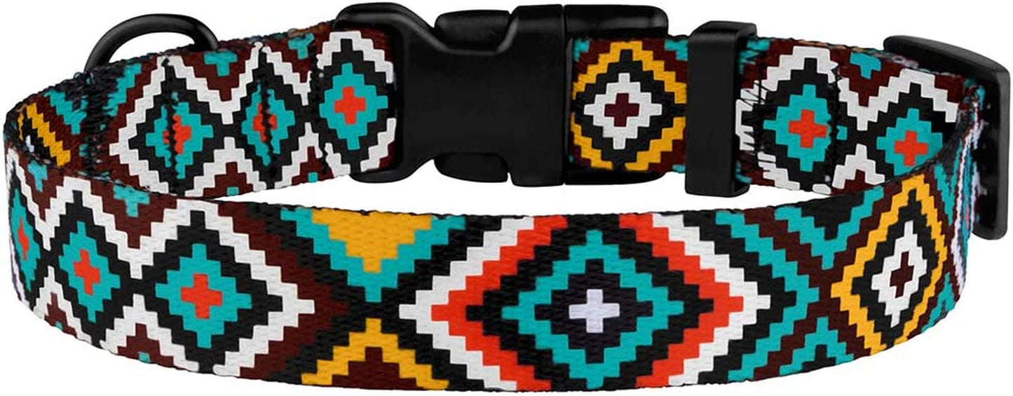 Purple Geometric Dog Collar, Pet Collar for Small Medium Large Dogs or Puppies with Quick Release Buckle, Yellow Orange Pattern, Adjustable Nylon (Teal, Neck Fit 12"-16")