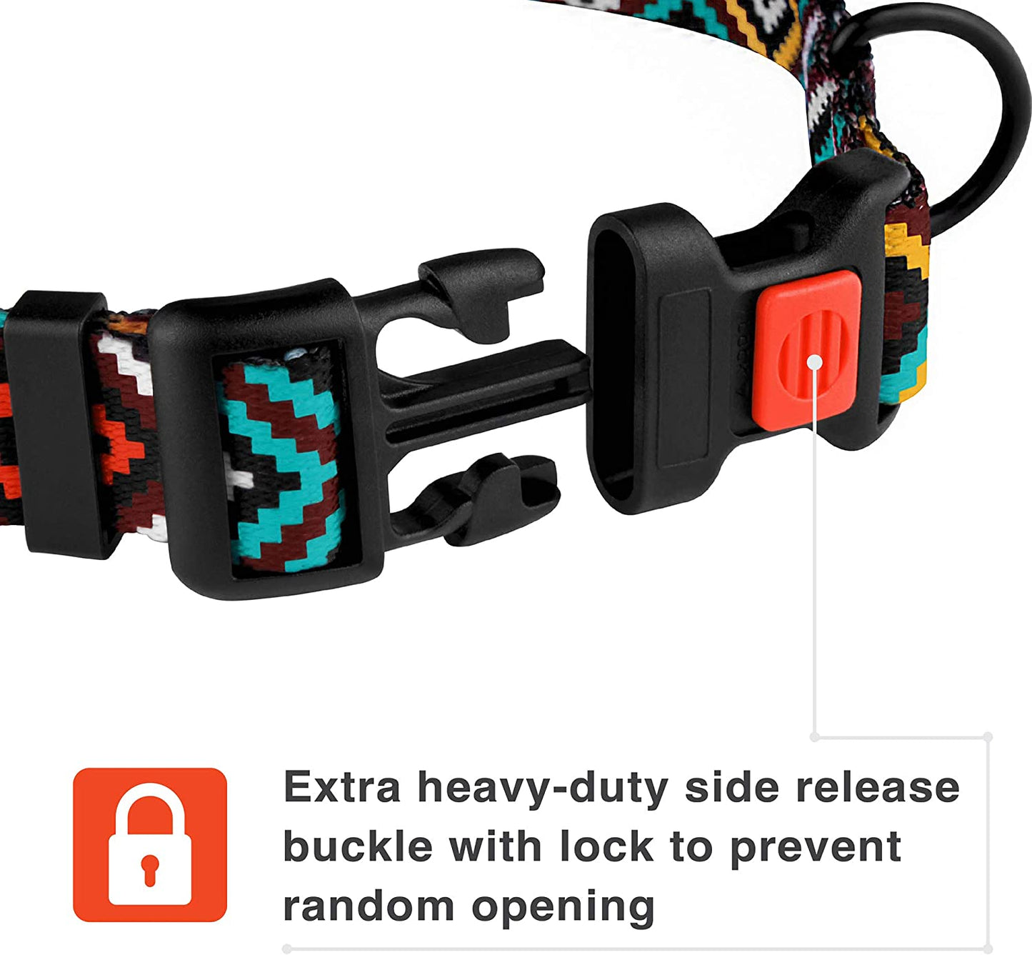 Purple Geometric Dog Collar, Pet Collar for Small Medium Large Dogs or Puppies with Quick Release Buckle, Yellow Orange Pattern, Adjustable Nylon (Teal, Neck Fit 12"-16")