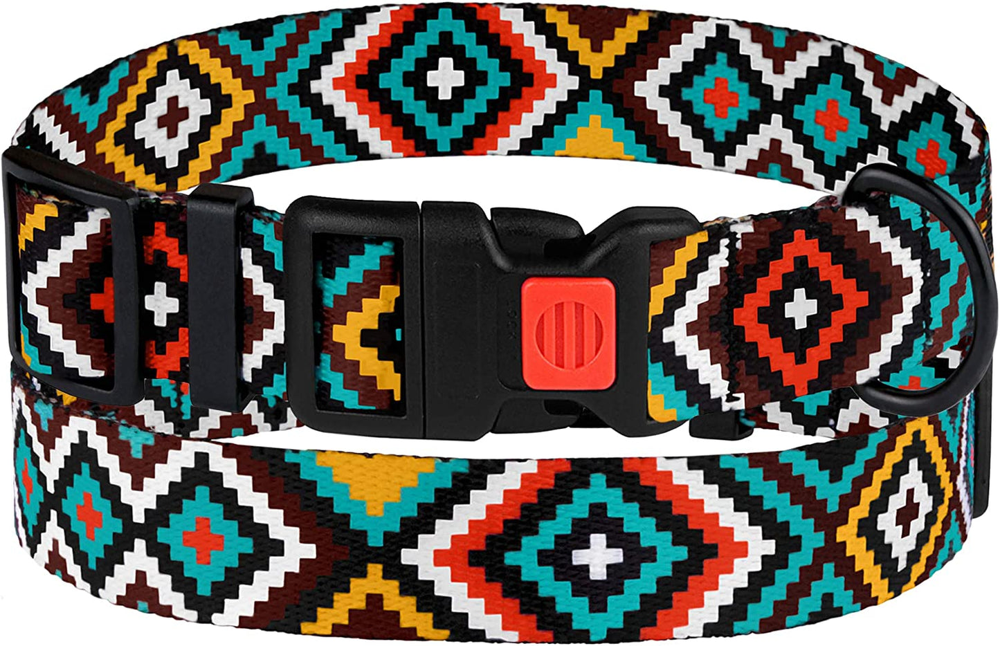 Purple Geometric Dog Collar, Pet Collar for Small Medium Large Dogs or Puppies with Quick Release Buckle, Yellow Orange Pattern, Adjustable Nylon (Teal, Neck Fit 12"-16")