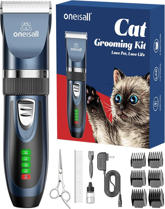 O Quiet Cat Clippers for Matted & Long Hair, 2-Speed Cordless Pet Shaver Grooming Kit for Cats, Small Dogs & Animals (Blue)