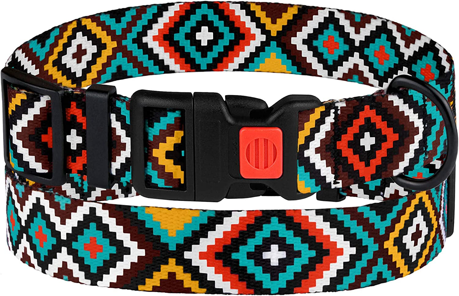 Purple Geometric Dog Collar, Pet Collar for Small Medium Large Dogs or Puppies with Quick Release Buckle, Yellow Orange Pattern, Adjustable Nylon (Teal, Neck Fit 12"-16")