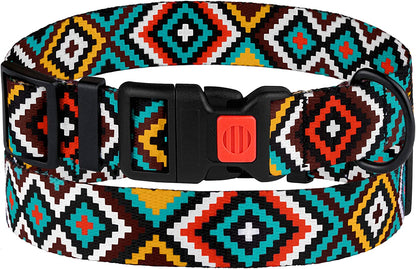 Purple Geometric Dog Collar, Pet Collar for Small Medium Large Dogs or Puppies with Quick Release Buckle, Yellow Orange Pattern, Adjustable Nylon (Teal, Neck Fit 12"-16")